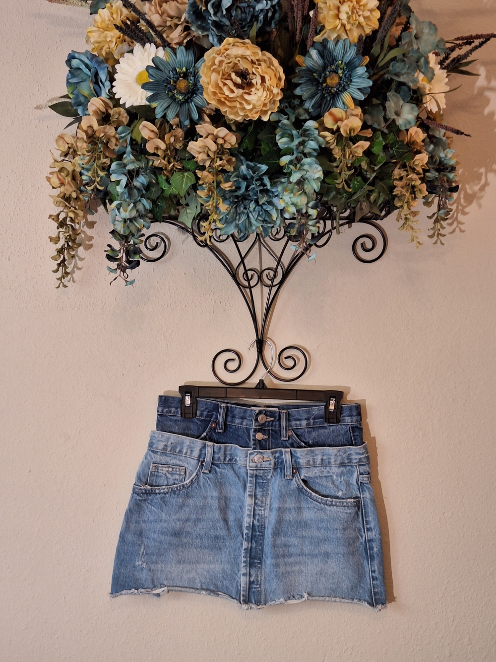 Zara Two-Tone Denim Layered Mini Skirt in Light Blue and Dark Blue. Size Small